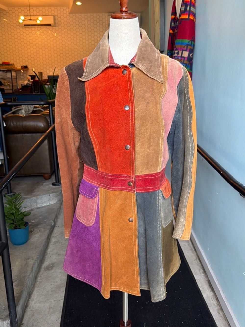 Vintage leather patchwork coat